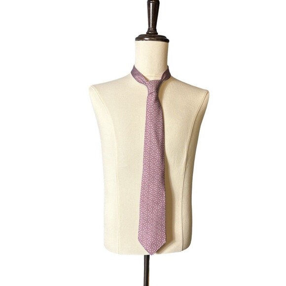 HERMÈS PARIS SILK TIE GEOMETRIC PINK GRAY MADE IN FRANCE EUC